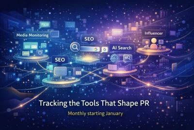 AI generated graphic with the caption "Tracking the Tools that Shape PR