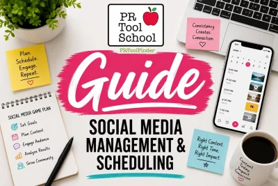 Image with a prominent label "Guide" for Socoial media Management & Scheduling category