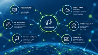 PR technology landscape connecting media monitoring, analytics, media databases and AI-powered communications tools